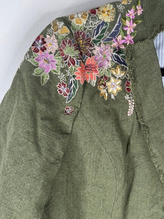 Sundance Embroidered Floral Linen Olive Green Blazer Jacket Lined Size M New - Picture 5 of 7